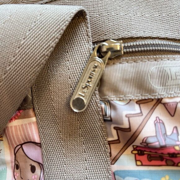 Lesportsac Home Travel Tote Pouch Taupe Pink Gray Hobby Tea Art Piano - Picture 12 of 14